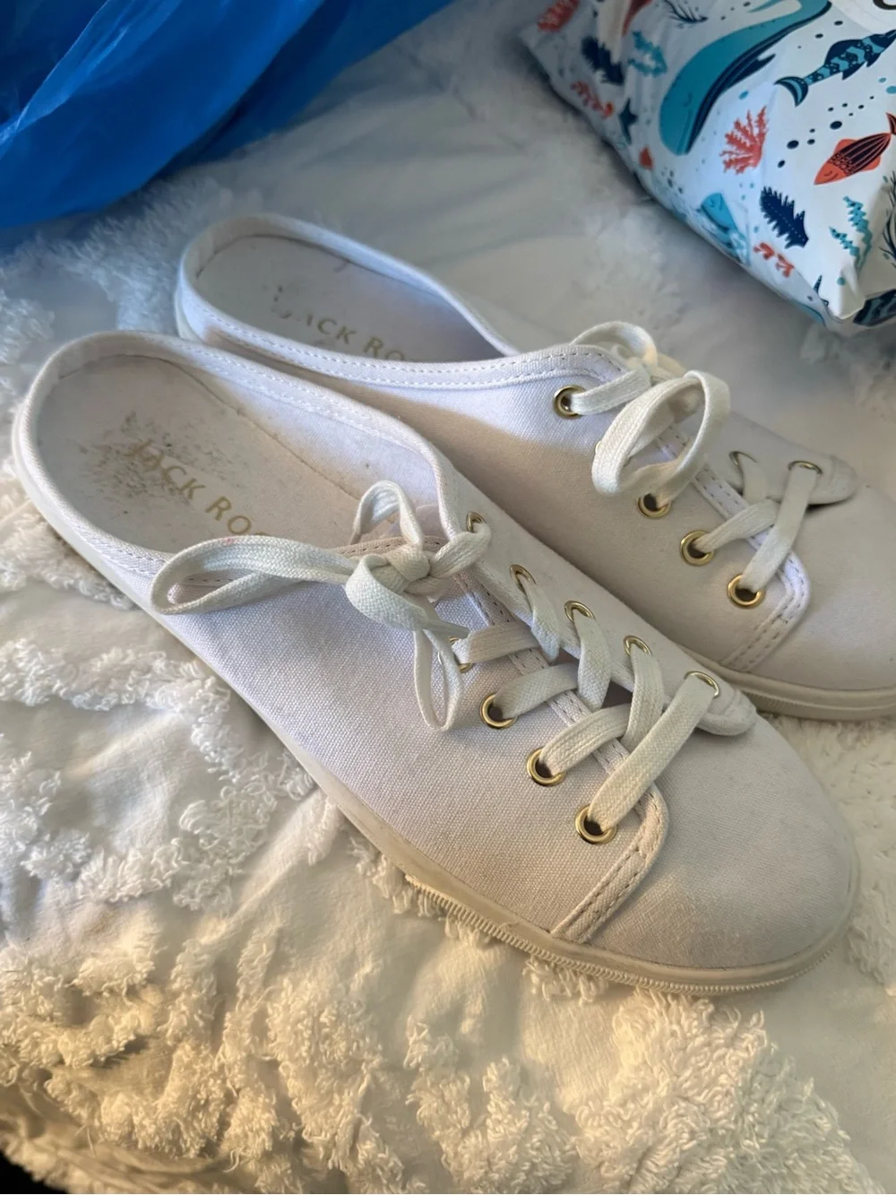 Jack Rogers Cream Canvas Slip-On Lace-Up Sneakers